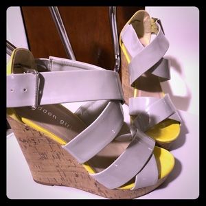 Women’s wedge shoes.. madden girl gray and yellow